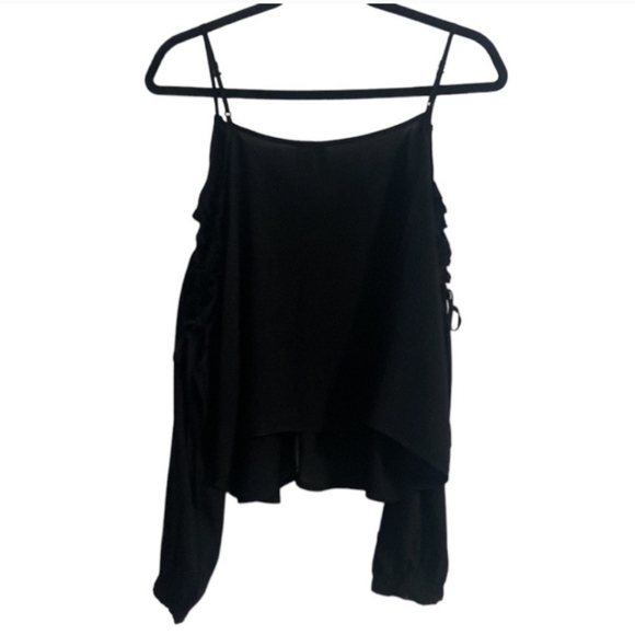 Divided Black Off-the-Shoulder Peasant Style Blouse Size 12 - Picture 2 of 10